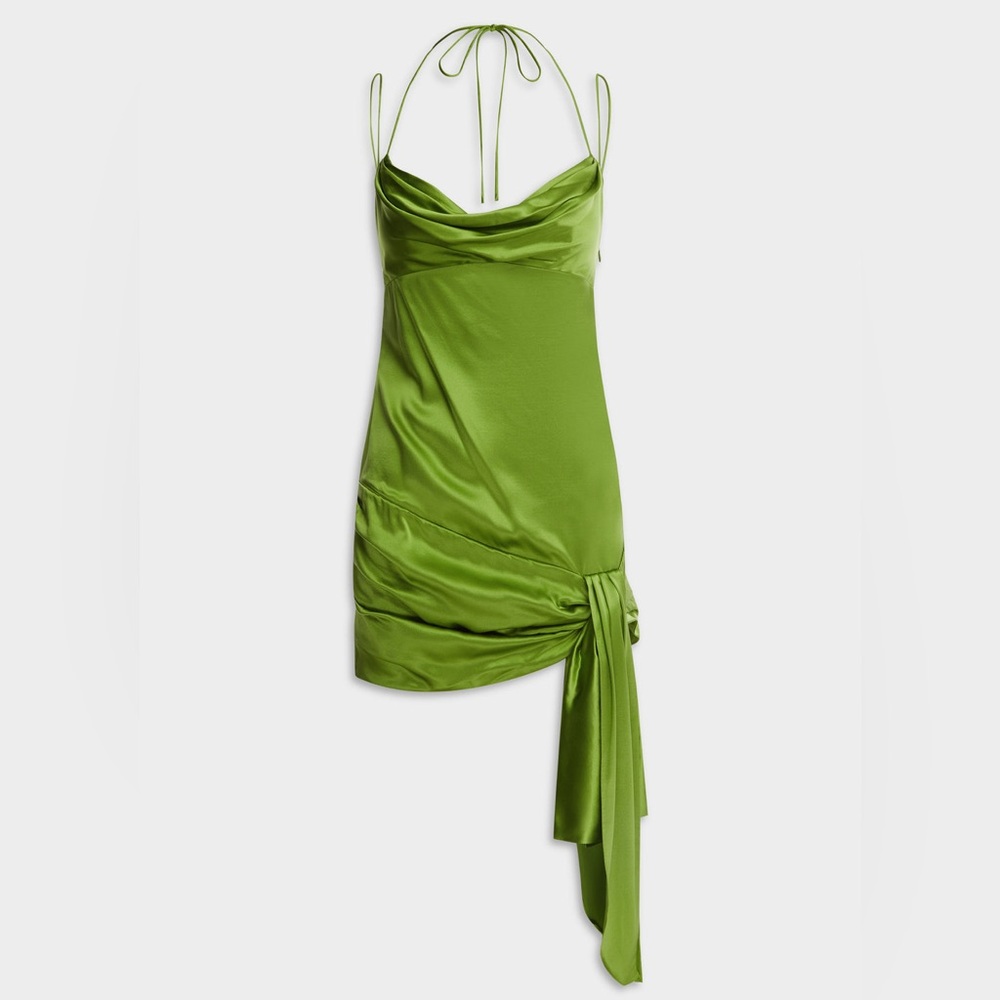 Venroy Lime Green Satin Mini Dress, Small
